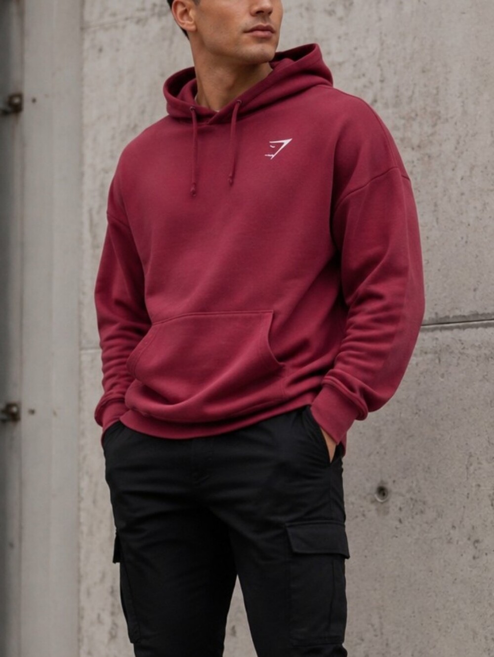Gymshark Men’s Hoodie Deep Red Pullover Logo Sweatshirt Size S